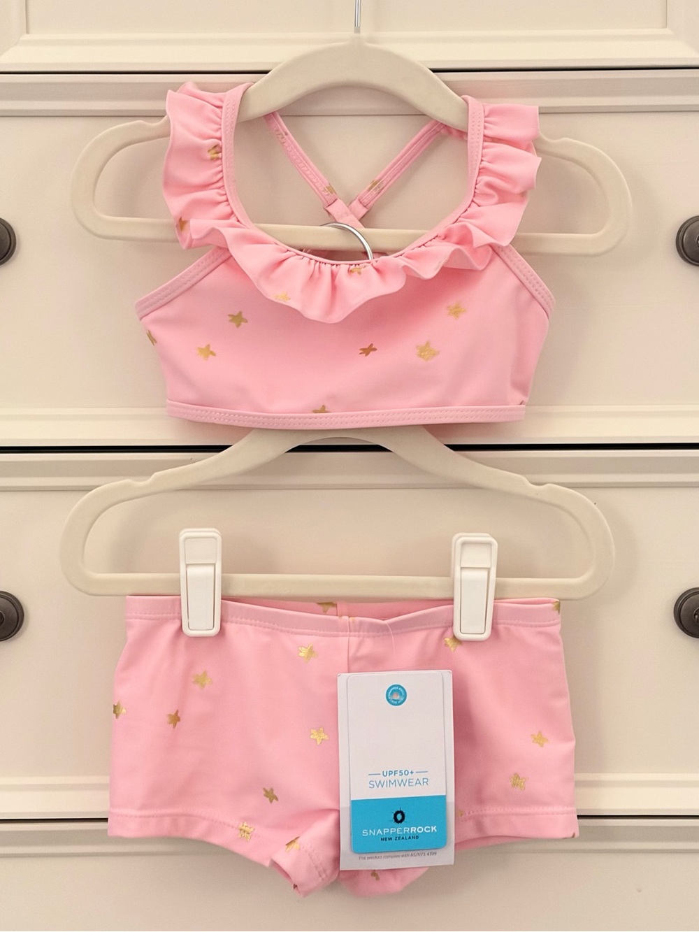 NWT SnapperRock Two Piece Pink Star Swimsuit Size 4